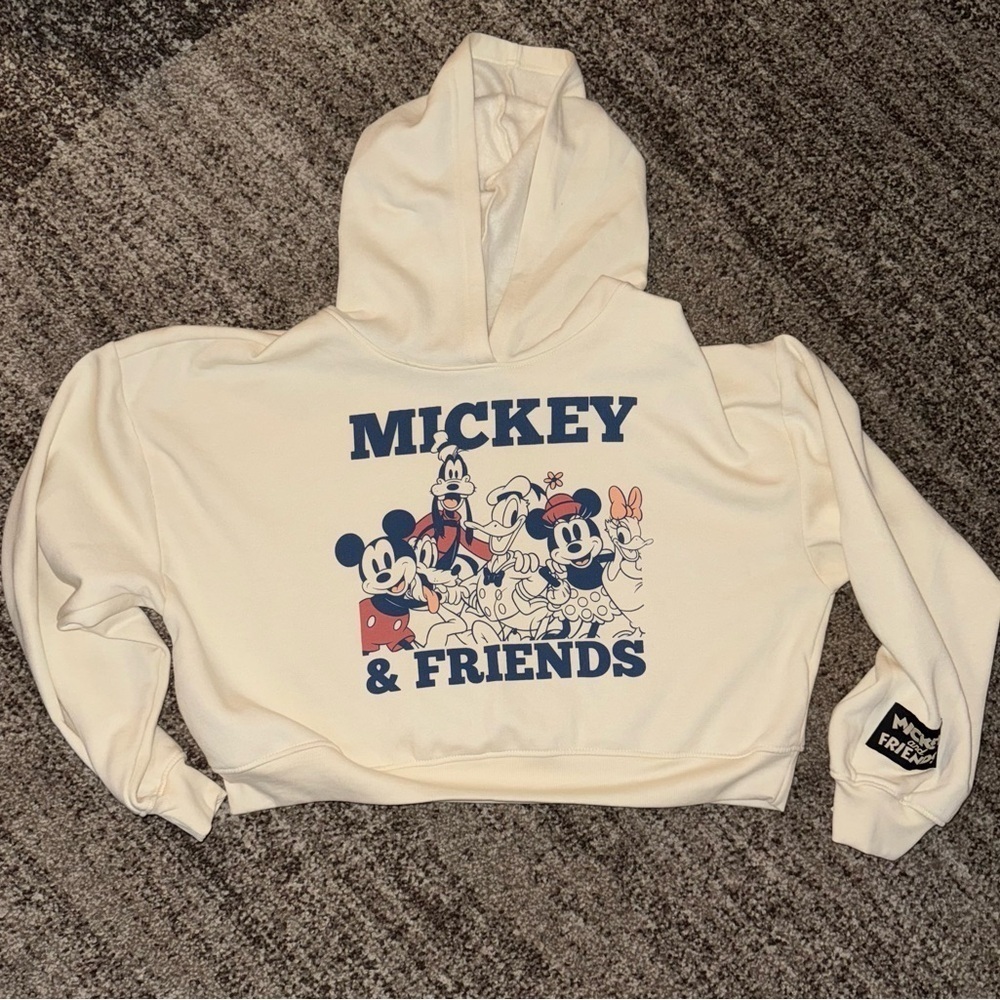 DISNEY MICKEY & FRIENDS CROPPED HOODIE XL CREAM NWOT  DISNEYLAND JUNIORS
